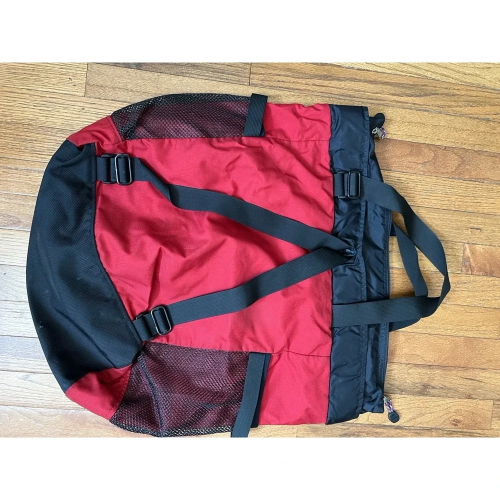 Kiva 2 Way Roll Top Backpack Red Black Nylon Travel Daypack Mesh Pockets Gear